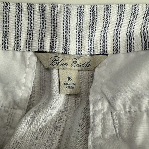 BLUE EARTH Cropped Pants Blue White Striped Soft Lyocell Linen Blend Sz 16 NWT - Picture 4 of 7